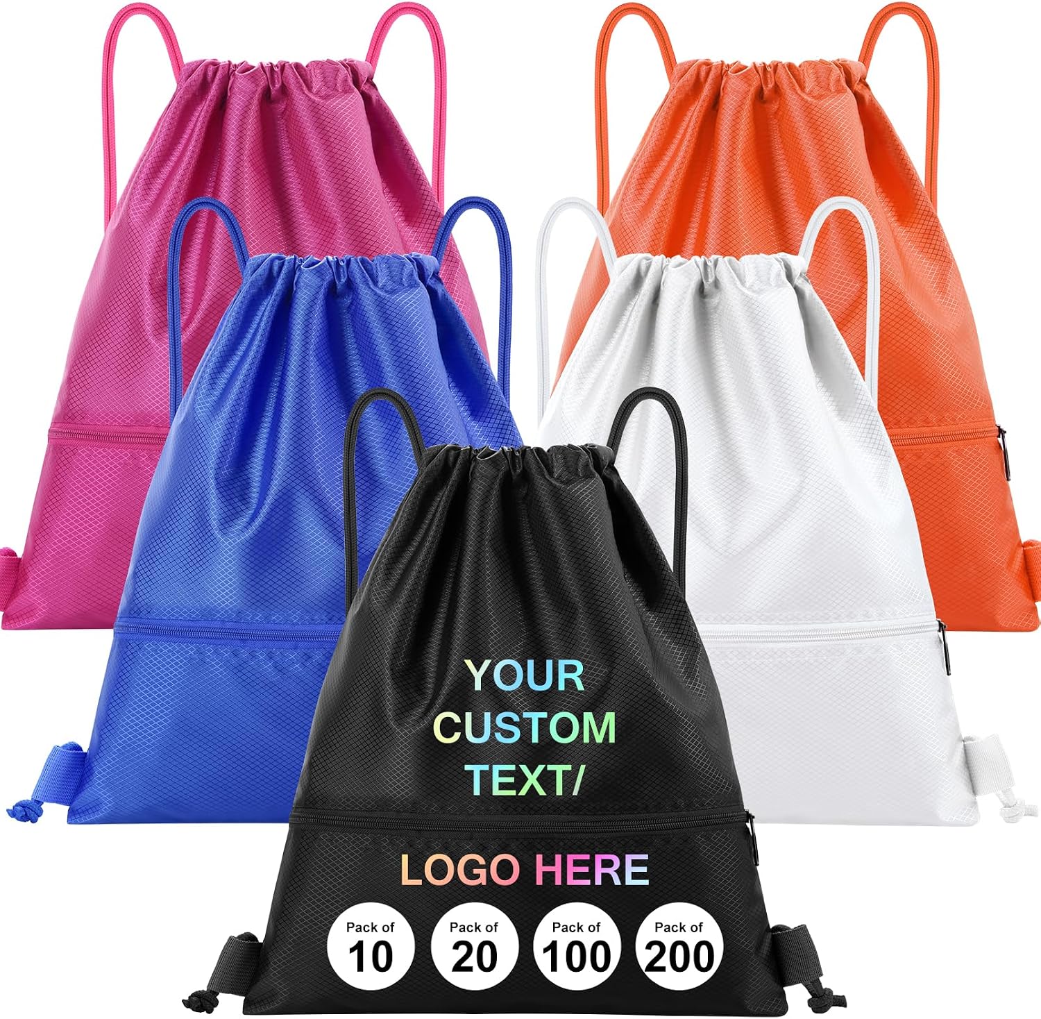 50 Pack Custom Drawstring Bags Bulk, Personalized Drawstring Backpacks with Initials Name for Sports, Draw String Back Bag for Travel Beach Dance Gymnastics Climb Trip Party Daily Use