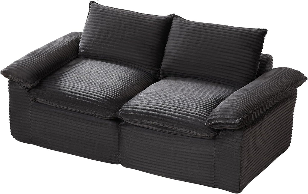 80-Inch Boneless Love Seat Couches in a Box, Modern 2 Seat Floor Modular Foam Cloud Sofa Corduroy Loveseat Couch W/Pillow-top Armrests for Home Apartments Bedroom