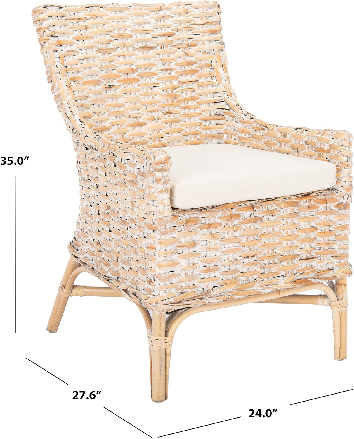 Safavieh Home Collection Cristen Rattan Cushion Accent Chair, Natural White Wash/White (ACH6513A)