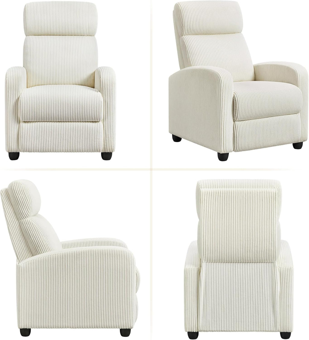 Topeakmart Corduroy Recliner Sofa Mid-Century Recliner Chair Single Reclining Chair Upholstered Sofa for Living Room Bedroom Home Theater Beige