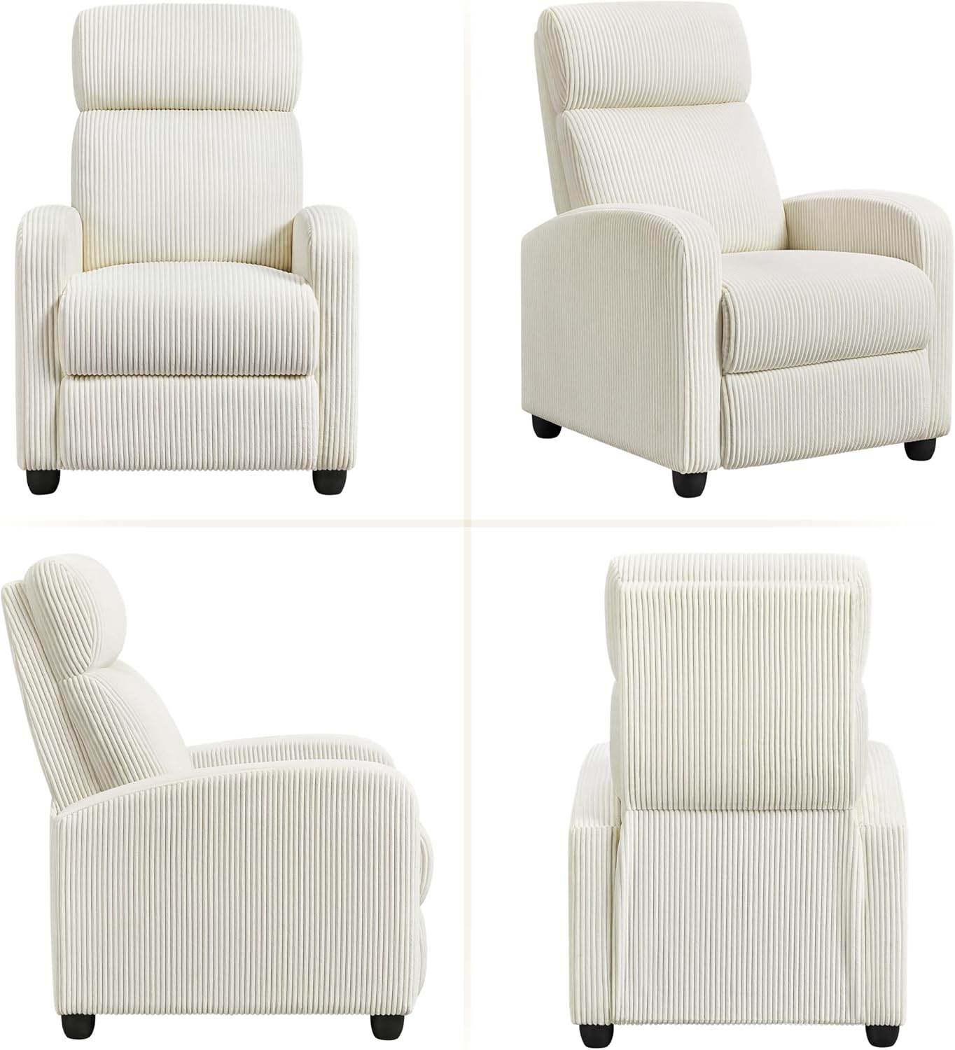 Topeakmart Corduroy Recliner Sofa Mid-Century Recliner Chair Single Reclining Chair Upholstered Sofa for Living Room Bedroom Home Theater Beige