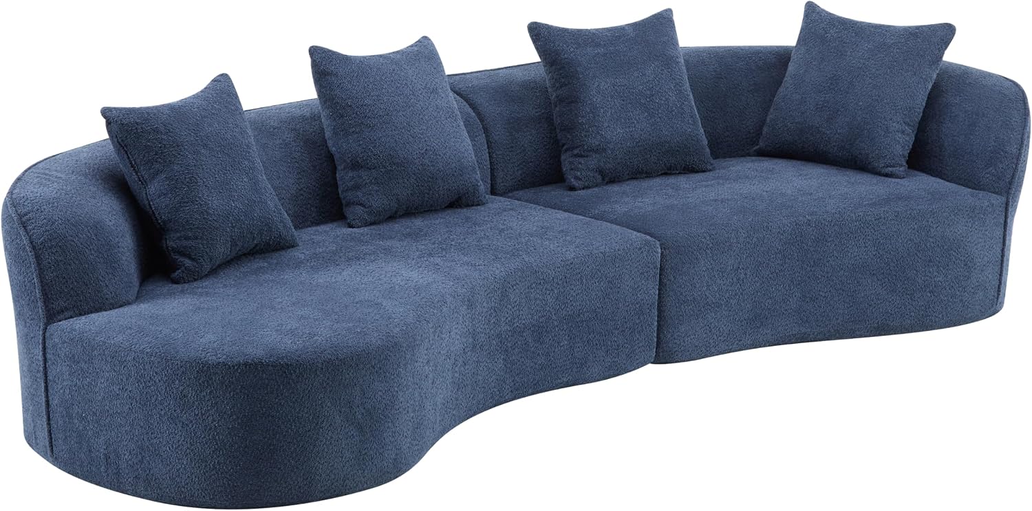 Christopher Knight Home Braebt 126' Curved Modular Sectional Sofa with 4 Throw Pillows, Comfy Upholstered Cloud Couch, 5-Seater Sofa Couches for Living Room, Study, No Assembly Required, Navy Blue