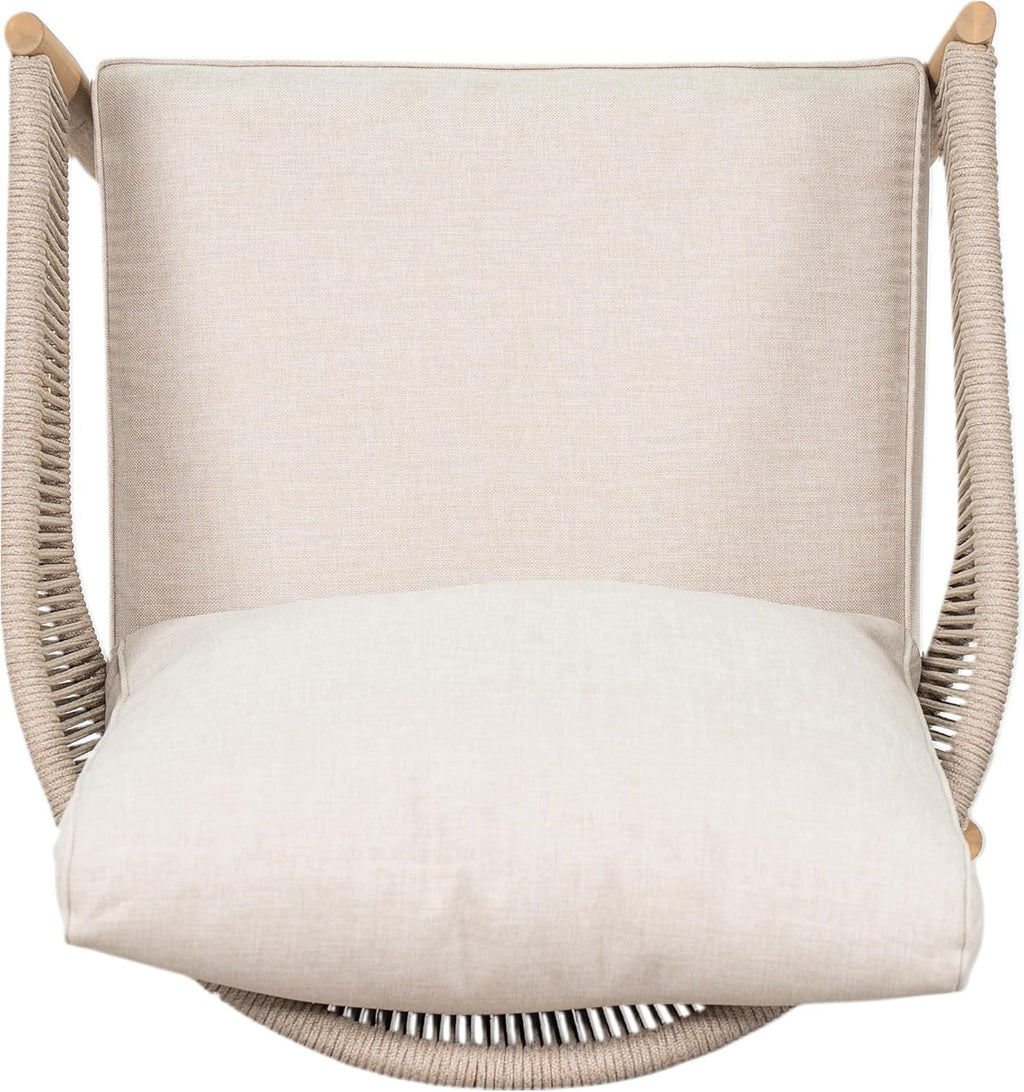Christopher Knight Home Naomi Set of 2 Patio Acacia Wood Club Chair with Cushion, Handwoven Rope Lounge Chair Outdoor for Porch/Backyard, Stylish Garden Seating with Curved Backrest, Beige+Light Brown