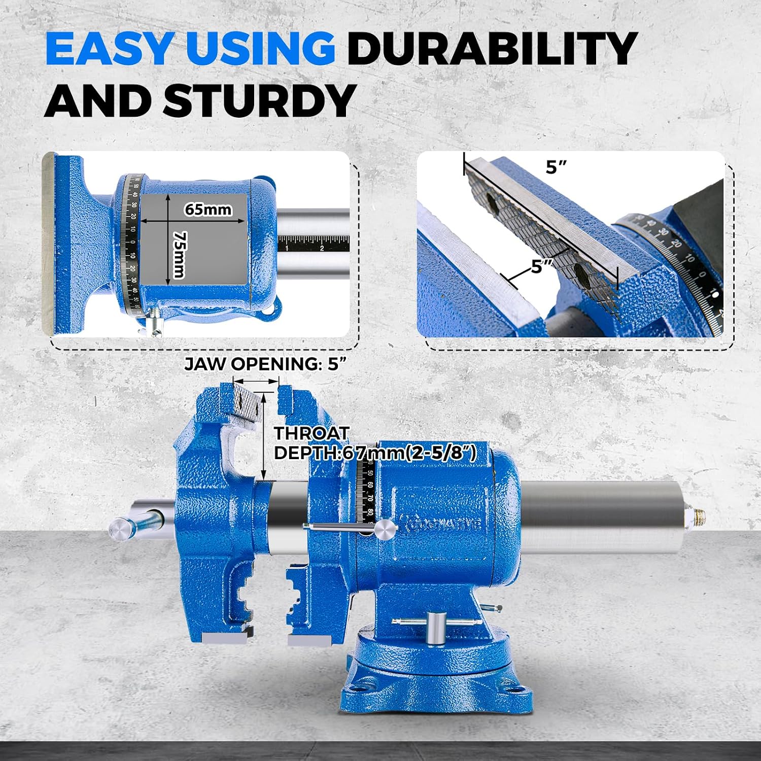 5-Inch Heavy Duty Bench Vise Ductile Iron Bench Vise 360° Multi-Purpose Bench Vice with Anvil, Clamp force 4000KG, Blue