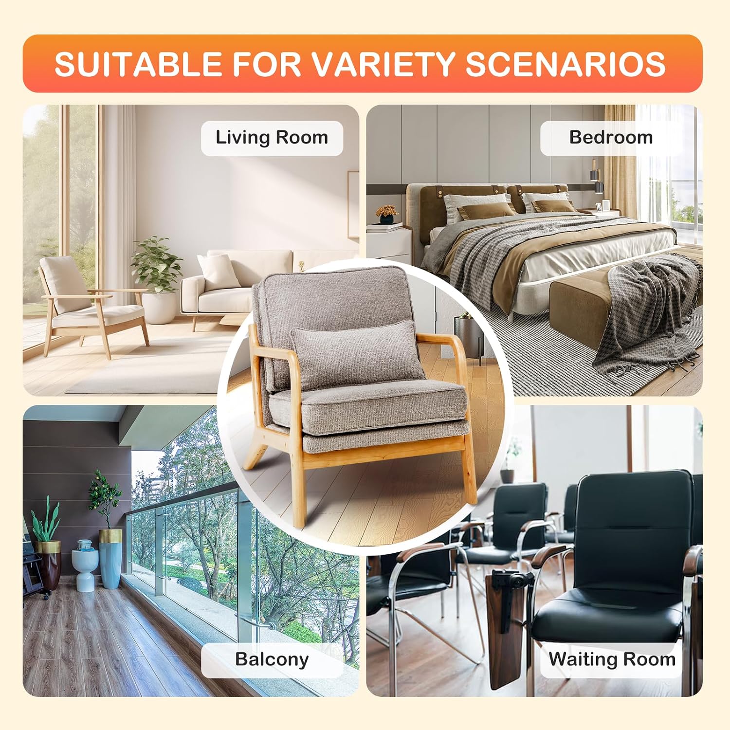 MALOL Mid-Century Accent Chair Set of 2 with Solid Wood Frame, Reading Relaxing Armchair Lumbar Pillow&Soft Cushion, Leisure Chair for Living Room, Bedroom, Waiting Room-Grey