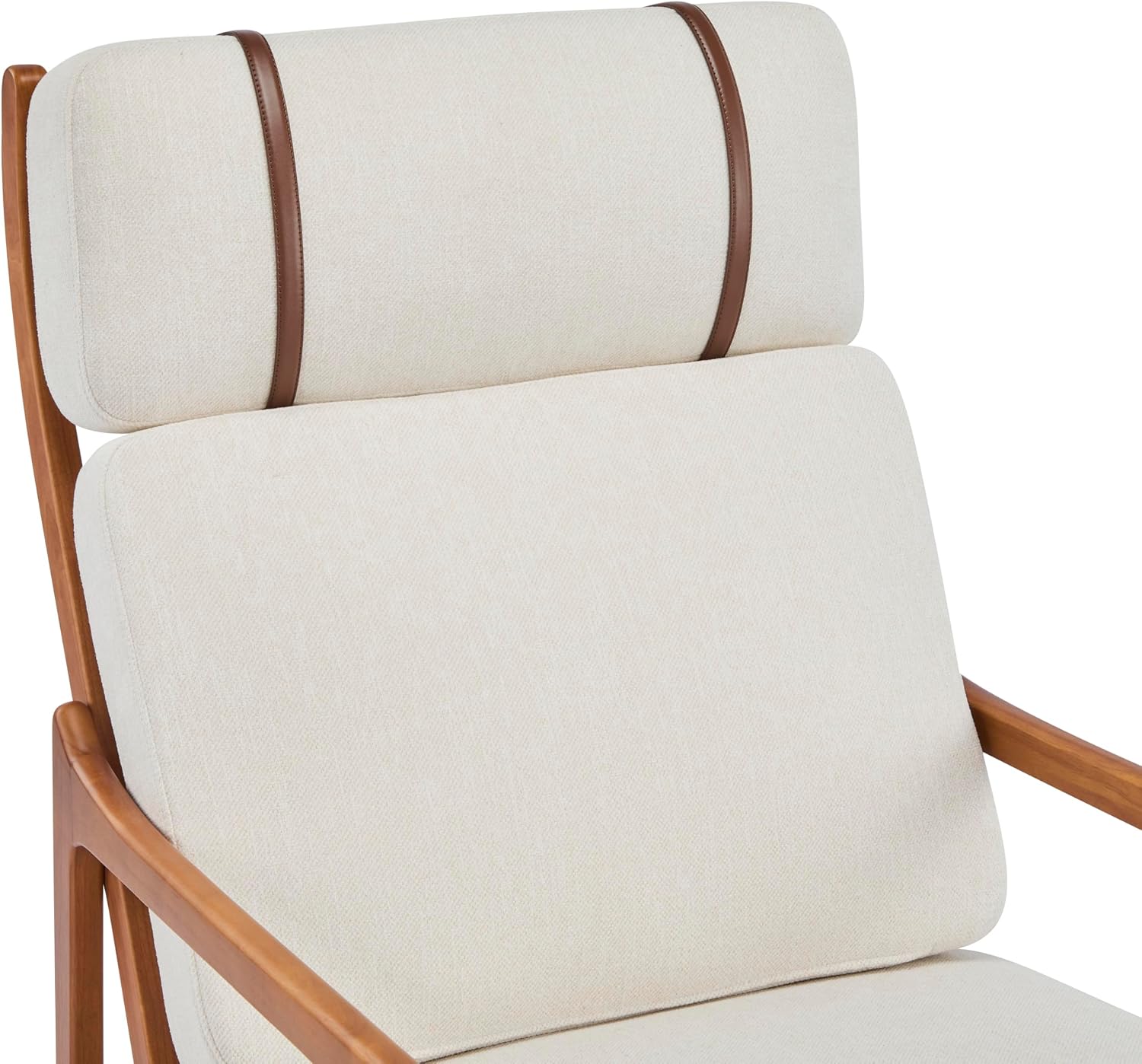 Christopher Knight Home Nadine Wooden Club Chair, Upholstered Accent Chair, Cushions Support Armchair, Comfy Lounge, Single Reading Sofa, Solid Wood Frame Armchair for Living Room Home, Beige+Teak