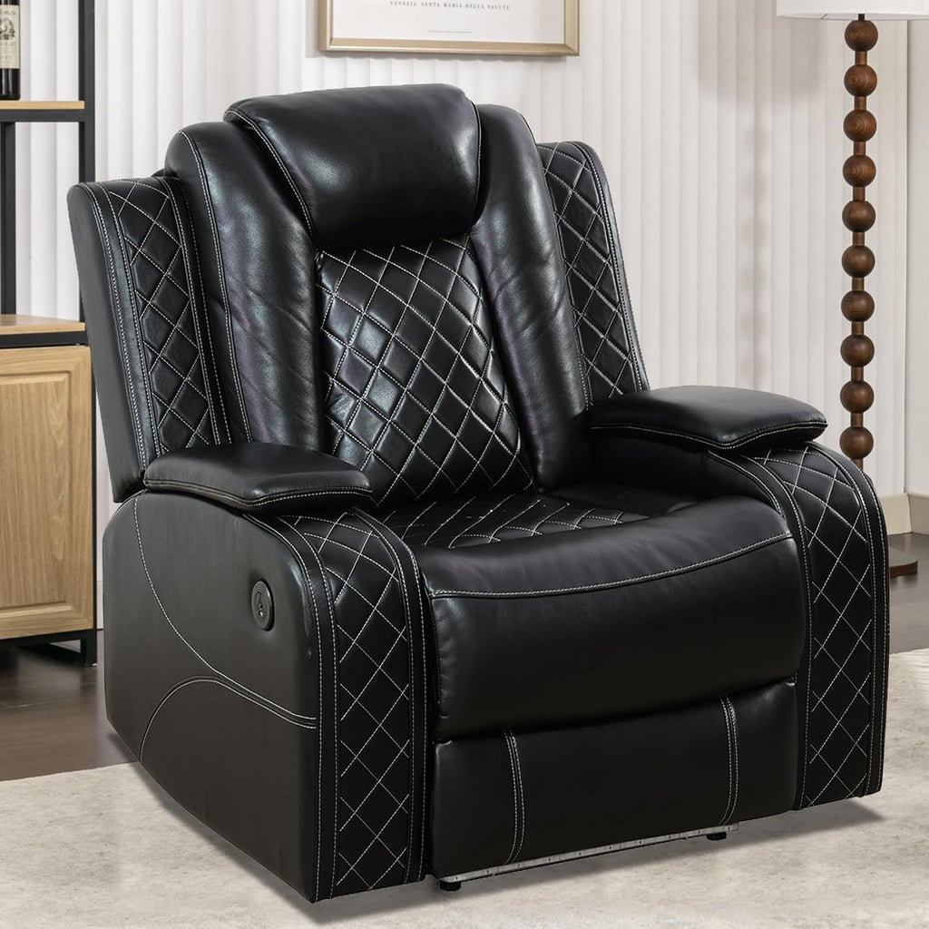 Power Recliner Sofa Sectional Couch for Living Room Furniture Set,Leather Reclining Corner Sectional Couch with 3 Recliner Seats,Cup Holder,Storage,LED Light for House/Home Theater, Black