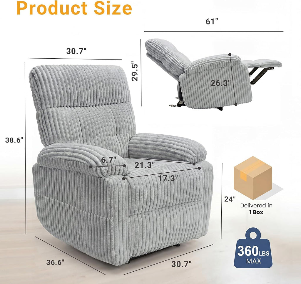 Claiks Electric Zero Gravity Recliner Chair, Corduroy, Grey | Zero Gravity, Adjustable, Electric, Side Pocket