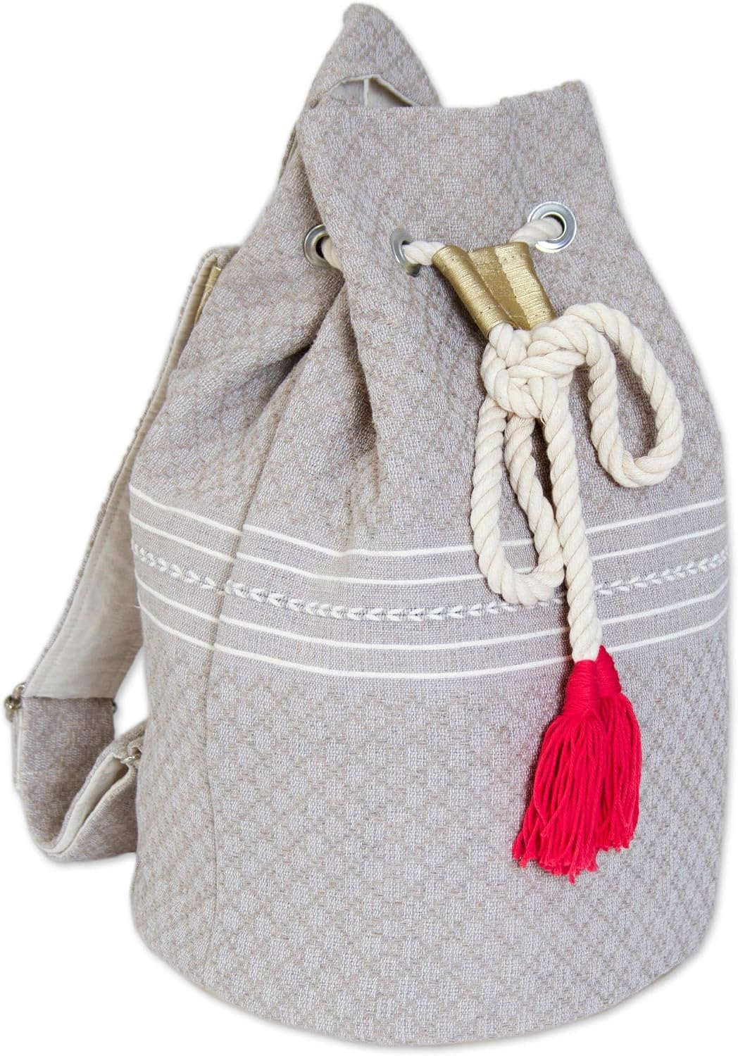 NOVICA Artisan Handcrafted Cotton Backpack Striped Drawstring Mexico Handbags Beige Backpacks Patterned Woven ' Day Trip Dream'