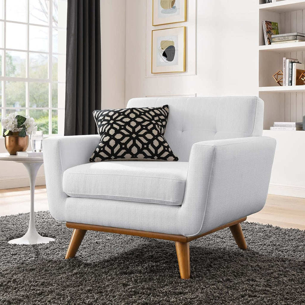 Modway Engage Mid-Century Modern Upholstered Fabric Armchair in White