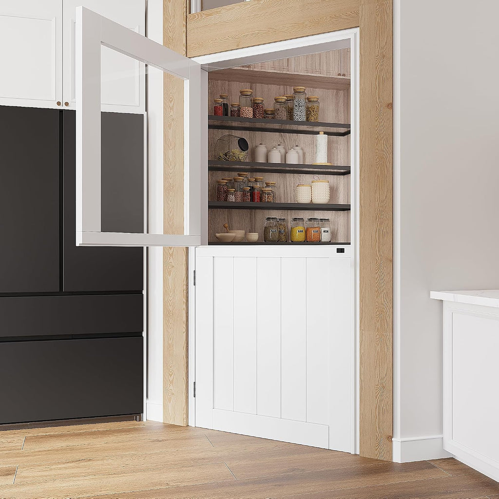 36'x 80' Pantry Door, Pre-Assembled Dutch Door Slab, French Interior White Solid Wood Core with Clear Glass Panel, 4 Hinges & Latch Included, Pocket Barn Doors for Living Room, Closet & Back Porch