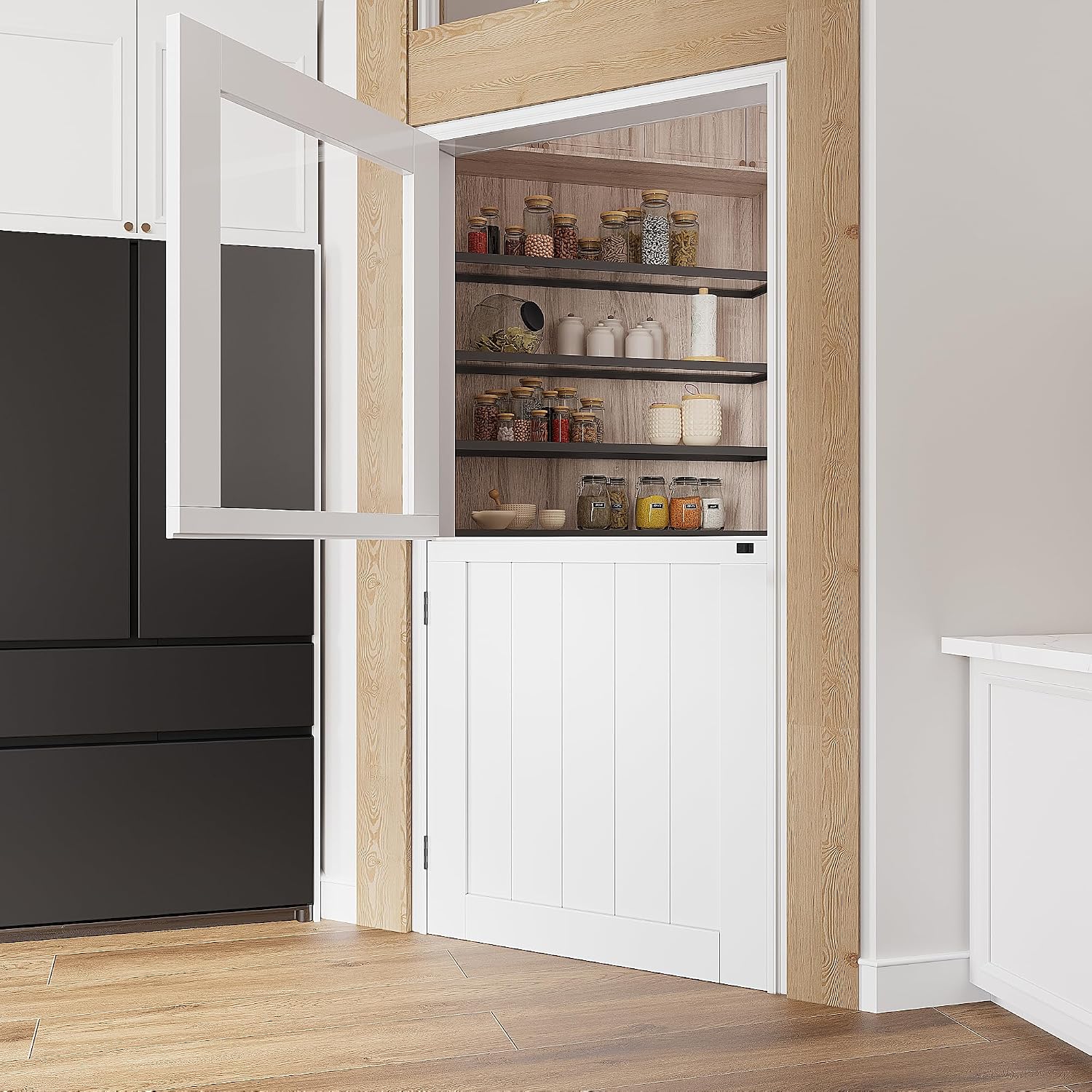 36'x 80' Pantry Door, Pre-Assembled Dutch Door Slab, French Interior White Solid Wood Core with Clear Glass Panel, 4 Hinges & Latch Included, Pocket Barn Doors for Living Room, Closet & Back Porch
