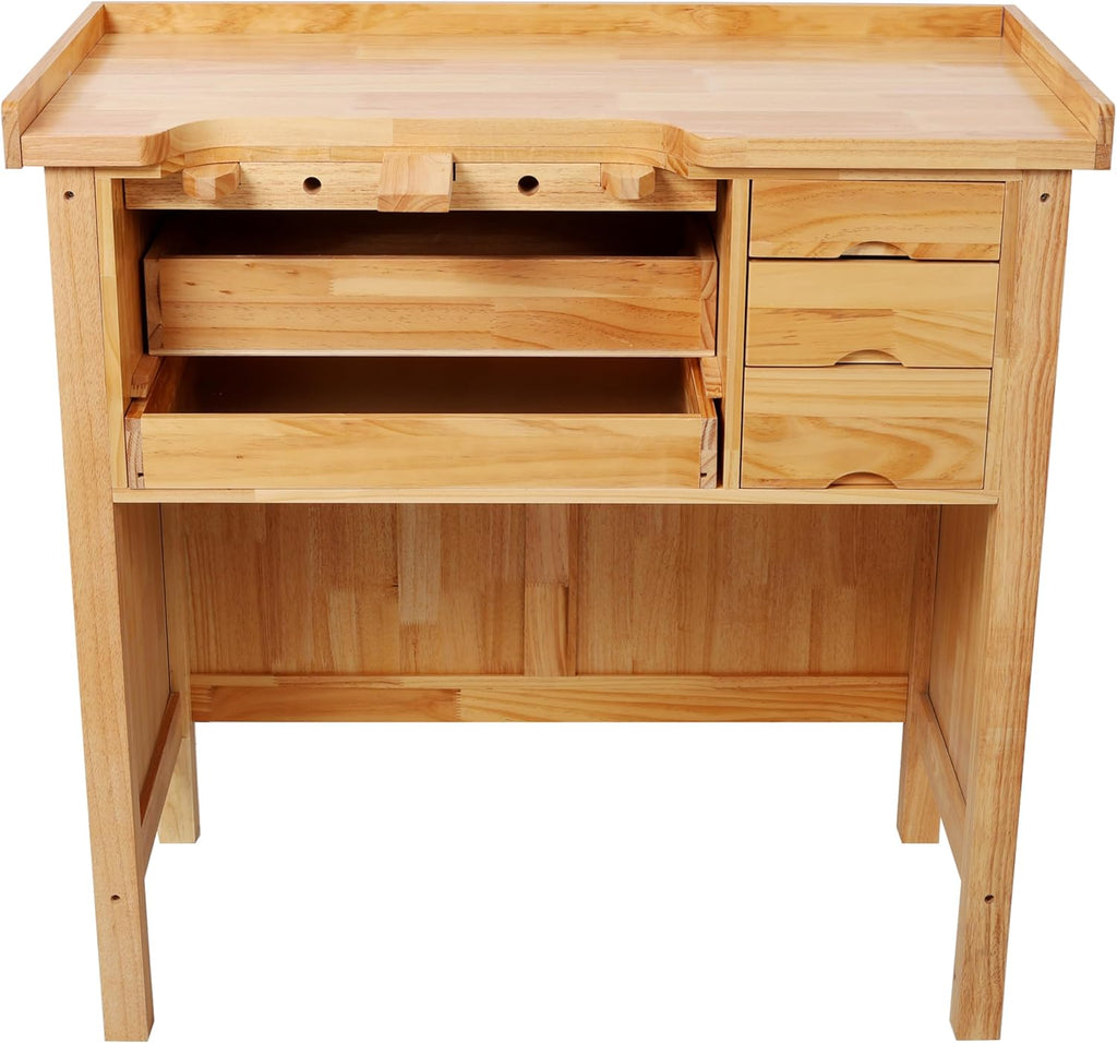 Montary 39-Inch Solid Wood Jewelry Workbench - Heavy Duty Jewelry Bench with Mandrel Tray & Metal Liner Pan & Practical Storage Drawers for Jewelry Making & Repair Station