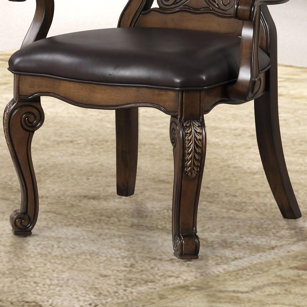 Furniture of America Anatole Traditional Arm Chairs Set of 2, Comfortable Upholstered Seating with Ornate Corbels, Gold Tip Crown Molding and Backrest for Dining Room and Living Room, Dark Brown