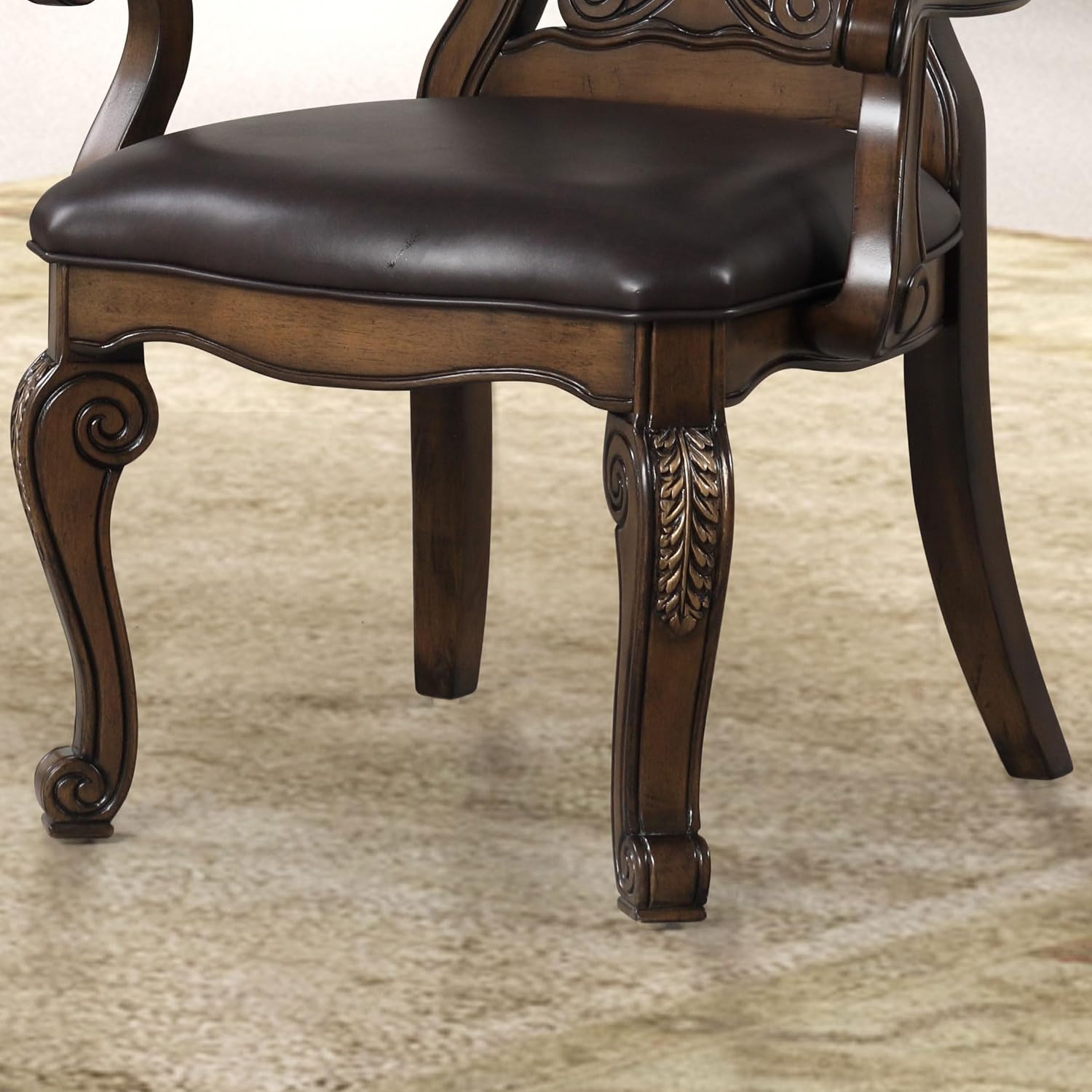 Furniture of America Anatole Traditional Arm Chairs Set of 2, Comfortable Upholstered Seating with Ornate Corbels, Gold Tip Crown Molding and Backrest for Dining Room and Living Room, Dark Brown
