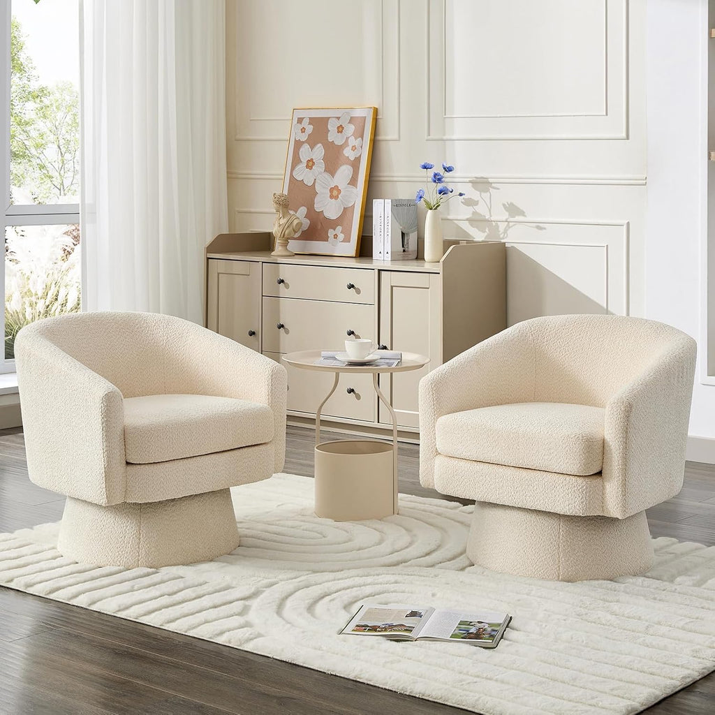360° Swivel Barrel Accent Chair, Modern Chenille Upholstered Armchair with Curved Back, Soft Cushion & Arms, Wooden Frame, Storage Pocket, Comfy Reading Lounge Chair for Living Room, Bedroom, Office