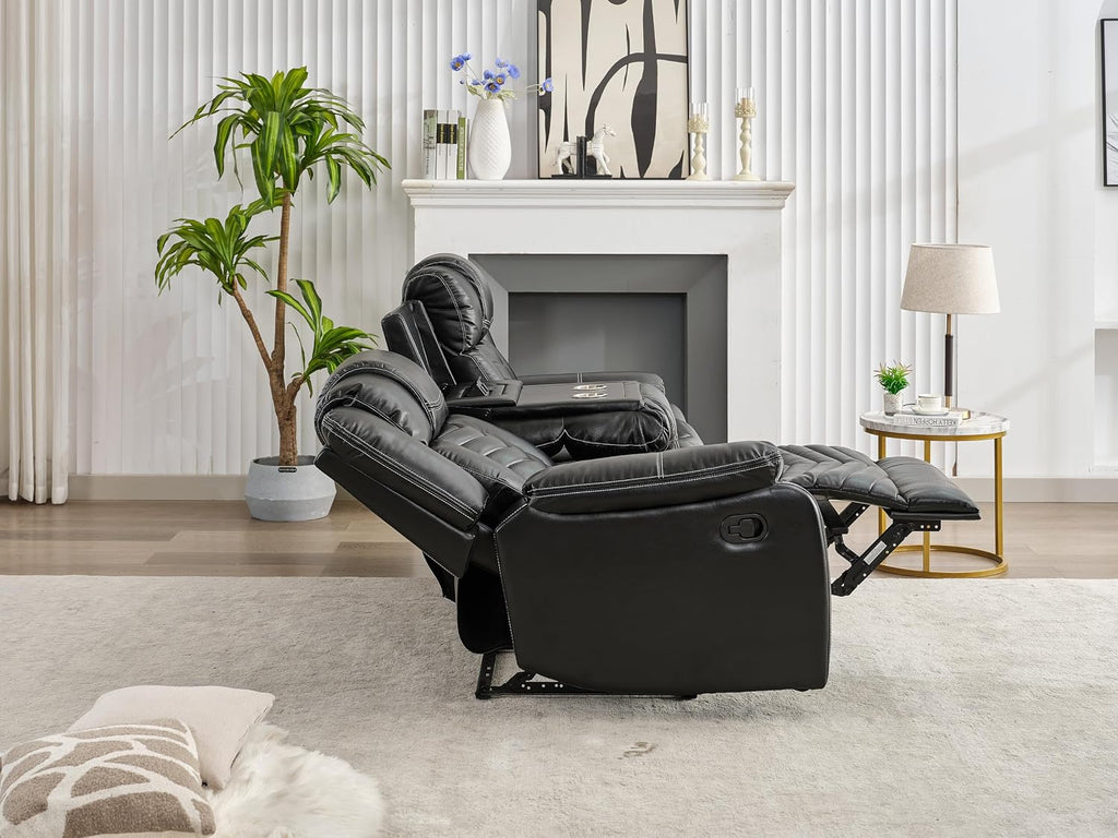 KEIKI 2-Piece Power Reclining Sofa Sets, Technical Leather Loveseat Sofa & 3 Seat Sofa, Living Room Furniture Set with Electric Recliners, Wireless Charger, Cup Holder, Storage Armrest, Black
