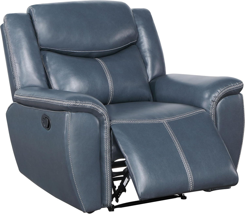 Coaster Home Furnishings - Sloane - Faux Leather Upholstered Recliner Chair with Manual Reclining, Padded Arms, and Pull Handle - Living Room - Blue - 610273