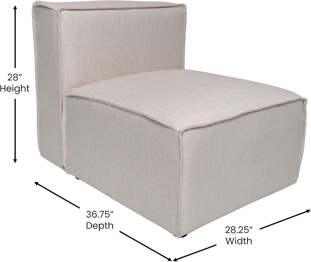 Flash Furniture Bridgetown Fabric Middle Chair Module for Sectional Sofa, Customizable Modular Couch Armless Middle Seat, Cream