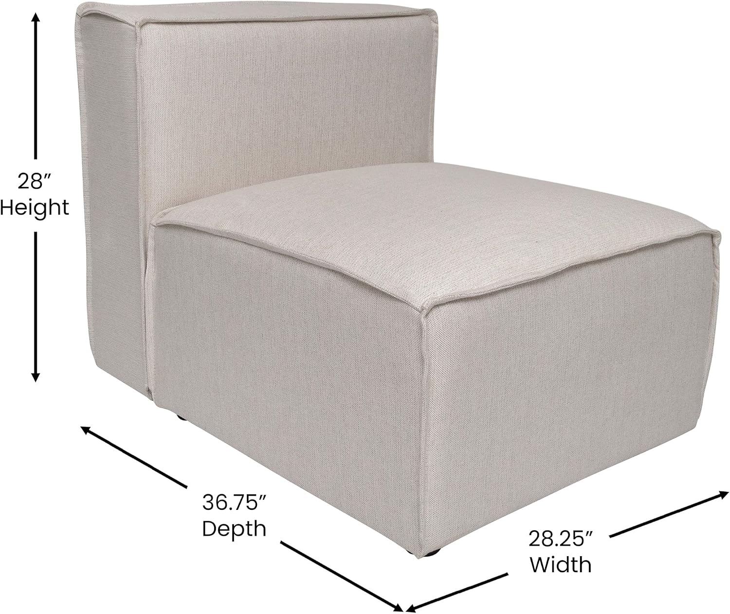 Flash Furniture Bridgetown Fabric Middle Chair Module for Sectional Sofa, Customizable Modular Couch Armless Middle Seat, Cream
