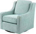 Madison Park Harris Swivel Chair - Solid Wood, Plywood, Metal Base Accent Armchair Modern Classic Style Family Room Sofa Furniture, 28.5' Wide, Dusty Aqua