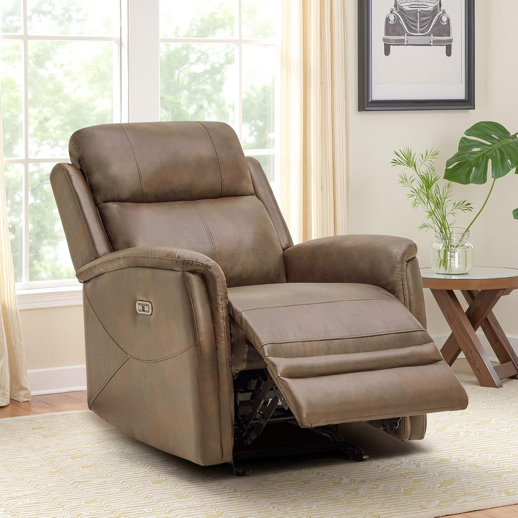 MROYAL Recliner Chair with USB & Type-C Port Faux Leather Recliner Chairs for Adults Recliner Sofa with Adjustable Footrest Recliner Chairs for Living Room, Office, Bedroom, Small Spaces, Brown