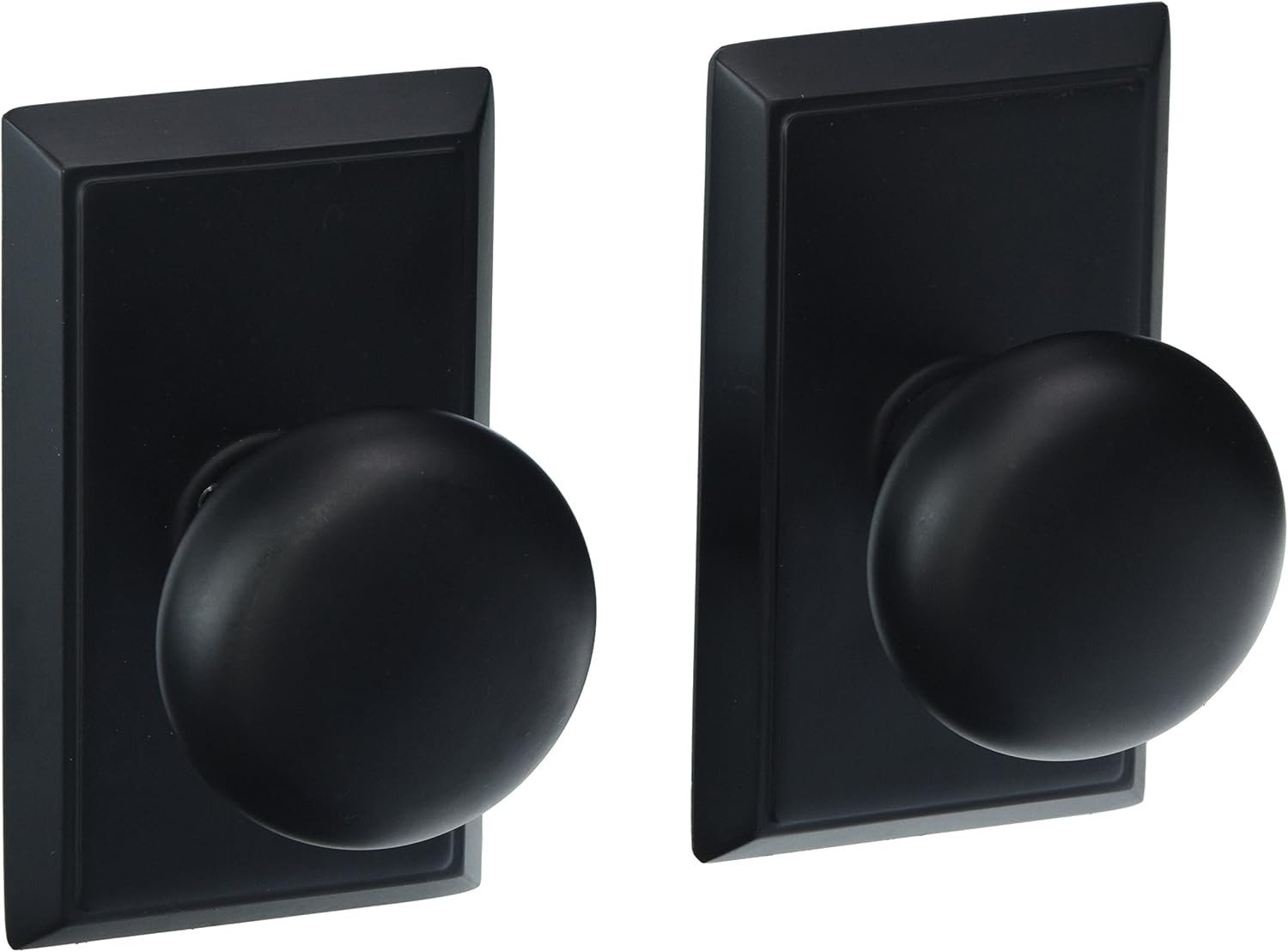 Providence Door Set with Round Brass Knobs Double Dummy in Matte Black. Doorsets.