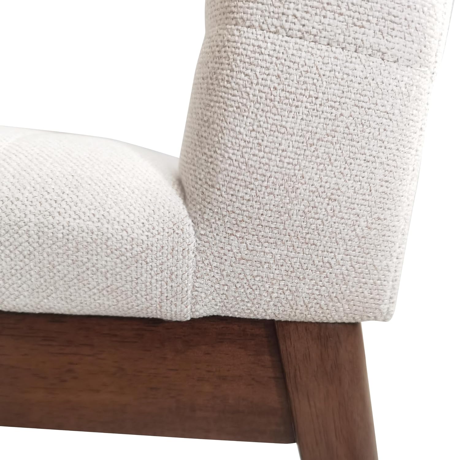 Christopher Knight Home Lancer Dining Chairs Set of 2, Wooden Kitchen Side Chair, Fabric Upholstered Accent Chair, Mid-Century Modern Armless Design with Channel Stitching, Light Beige and Walnut
