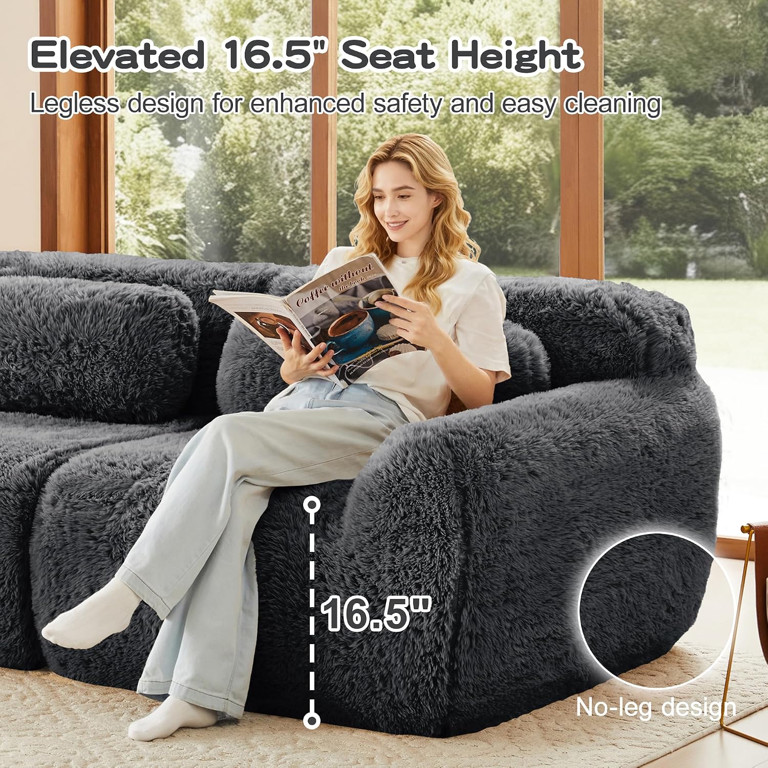 80-Inch Boneless Love Seat Couches in a Box, 2 Seat Modular Foam Cloud Sofa Floor Compressed Loveseat Couch W/Angle Armrests for Home Apartments Bedroom Living Room
