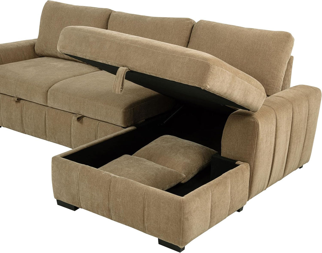 Coaster Home Furnishings - Pastrana - Wood and Fabric - Sleeper Sectional Sofa with Right-arm-Facing Chaise, and Track Arms - Living Room - Camel - 500348