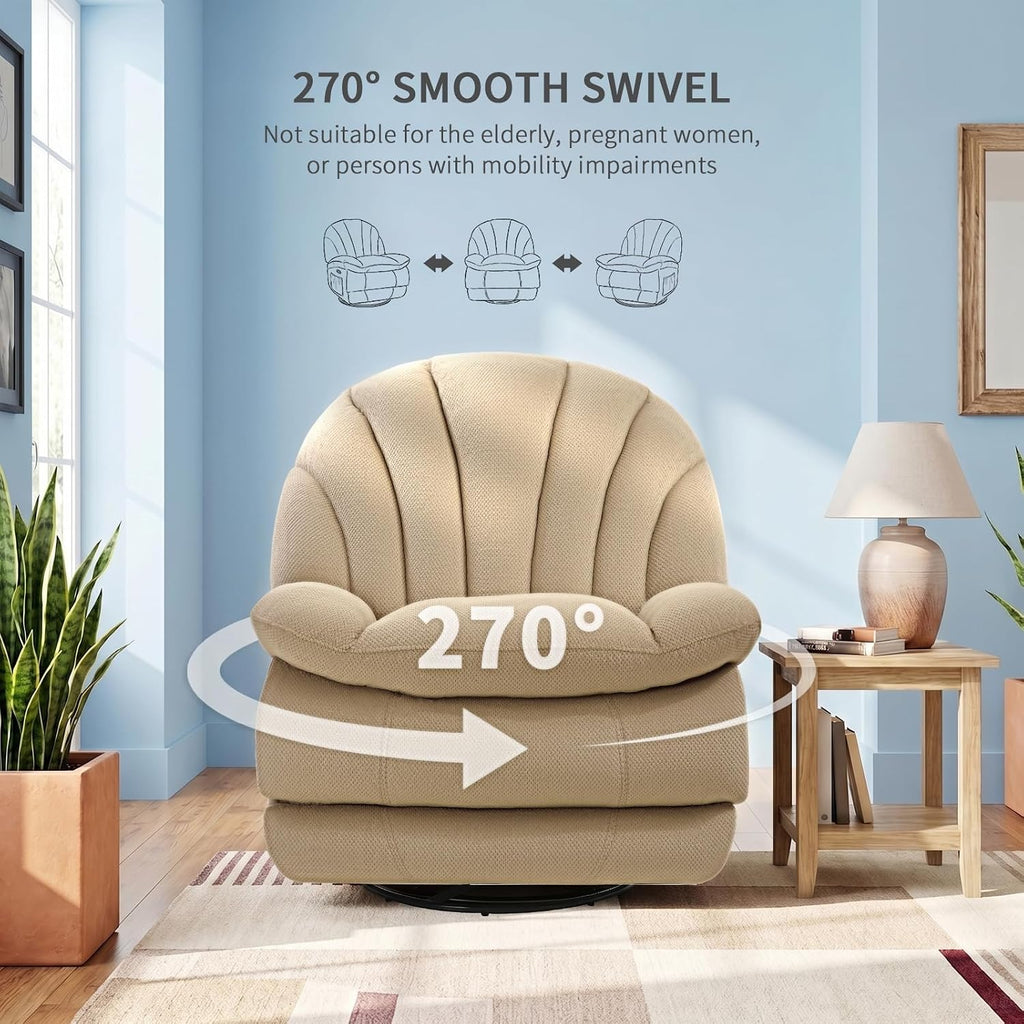 EONIX Dual Motor Power Swivel Rocking Recliner Chair for Living Room, Armless Oversized Shell Shape Lazy Boy Rocker Recliner, Plush Fabric Thickened Cushion, Elevated Soft and Comfort, Beige
