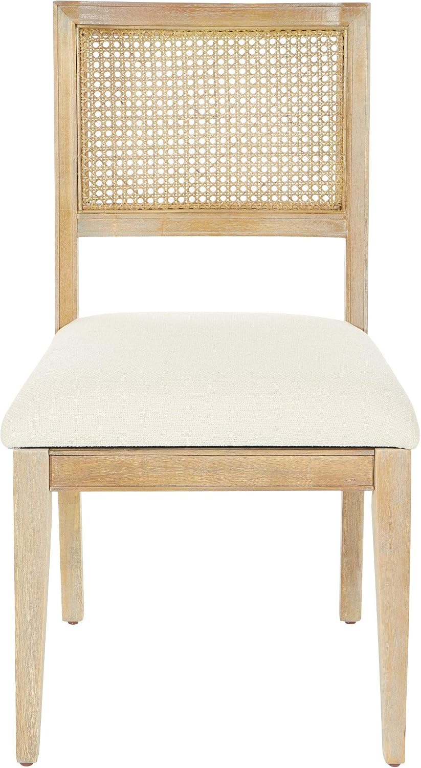 OSP Home Furnishings Alania Wood Dining Accent Chairs with Cane Back and Padded Seat, 2-Pack, Linen Fabric with Coastal Wash Frame