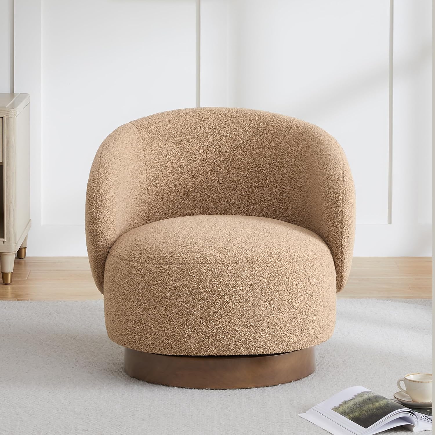 KISLOT Swivel Accent Chair Round Barrel Armchair Upholstered Performance Fabric for Living Room Bedroom Reading Waitingroom,1 PCS,Sand