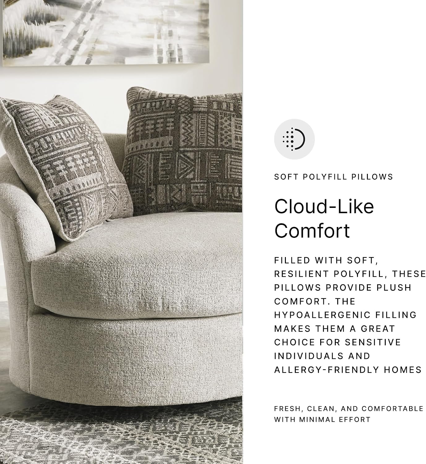 Signature Design by Ashley Soletren Contemporary Chenille 360-Degree Swivel Accent Chair, Off-White