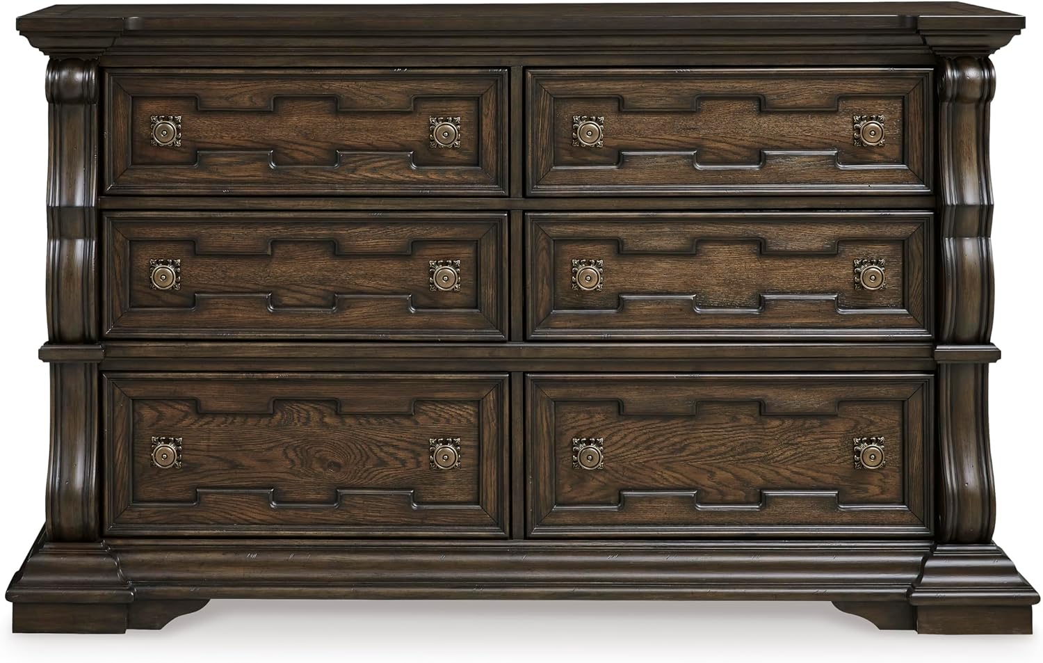 Signature Design by Ashley Maylee 6 Drawer Traditional Dresser with Mirror, Bedroom Chest of Drawers, Hardwood Solids, Oak & Ash Swirl Veneers, MDF Substrates, Cast Resin, Dark Brown