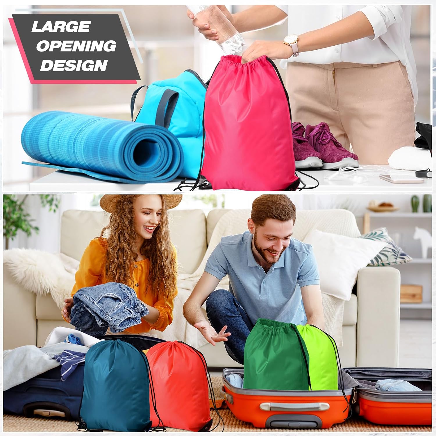 Shappy Drawstring Backpack Bulk Sports Gym Cinch Bag Polyester String Bag for Men Women(20 Colors,400 Pcs)