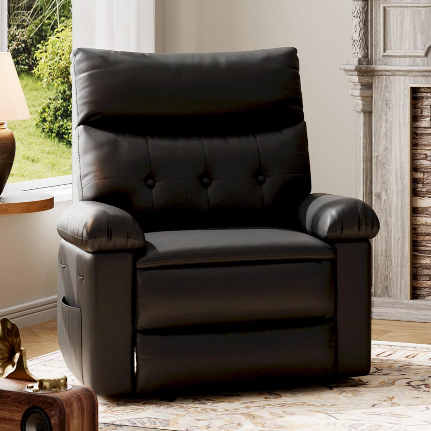 GarveeHome Recliner Chair - PU Leather Recliner for Adults, Manual Lazy Recliner Chair with Overstuffed Comfort Arm and Back for Living Room, Bedroom