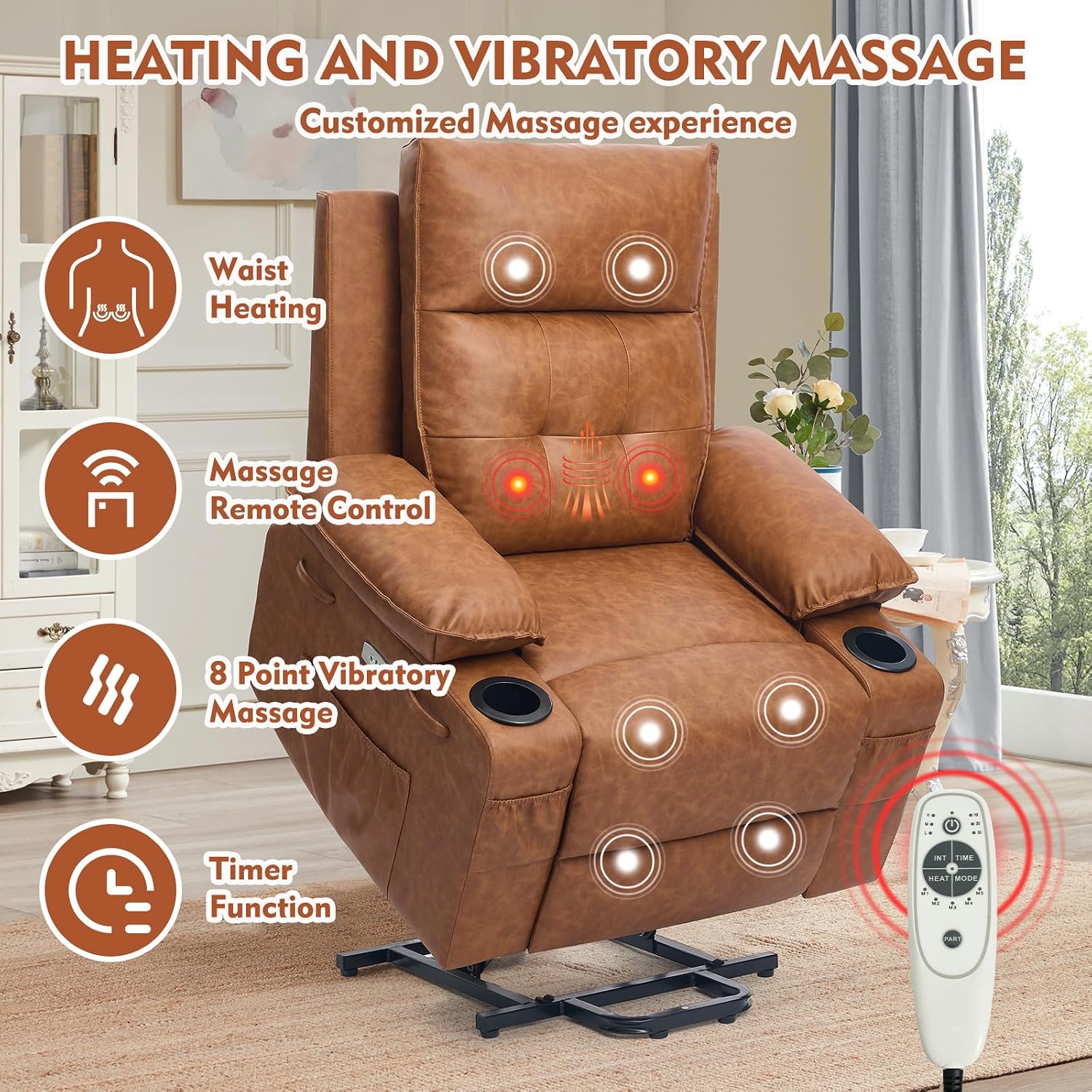 Polar Aurora Power Lift Chair for Elderly,Electric Recliner Chair with Vibrating Massage & Heating,Living Room Chair with Thickened armrest,USB Ports,2 Cup Holders