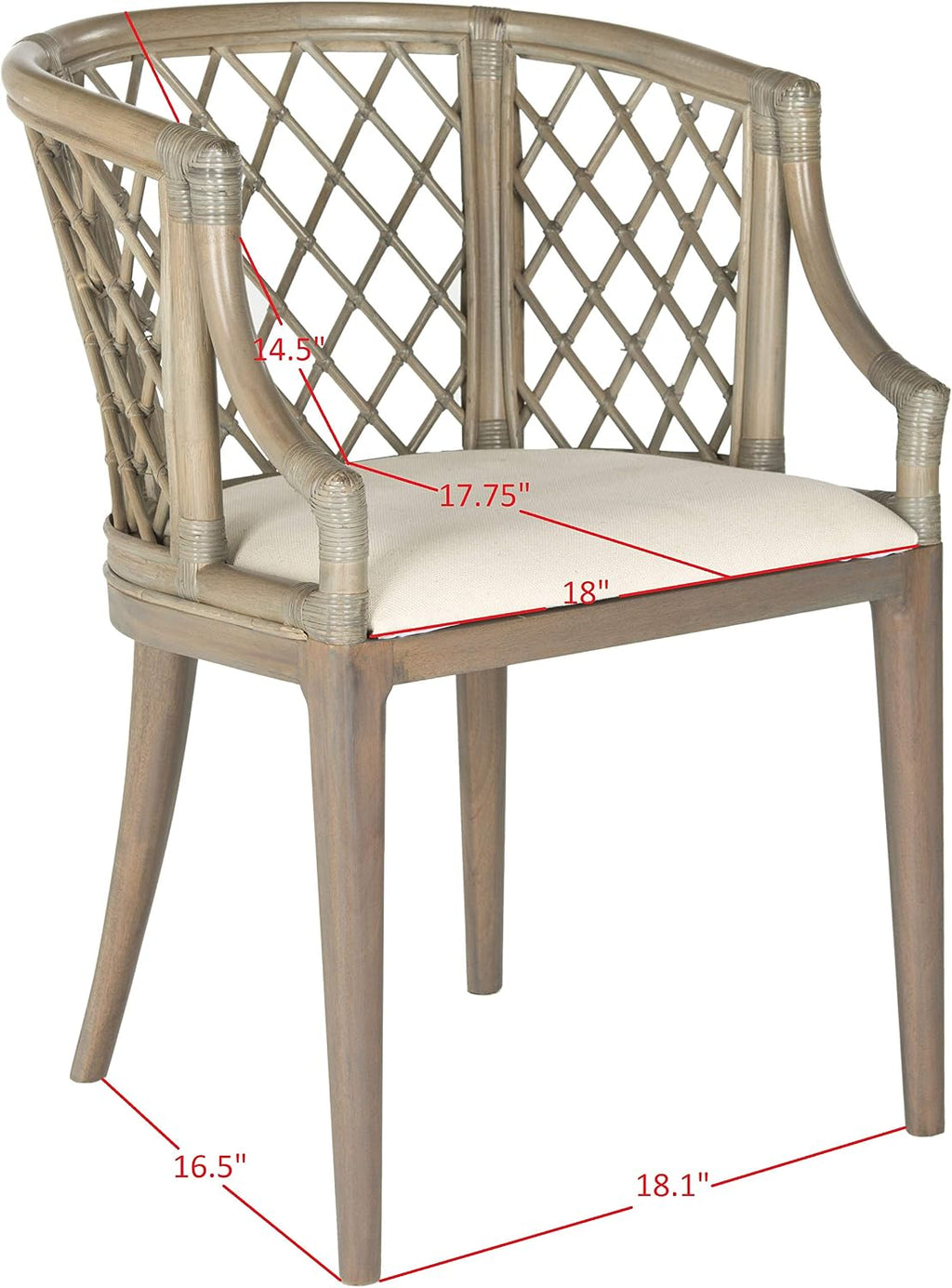 SAFAVIEH Furniture - Carlotta Rattan Arm Chair - Greige & White - Solid Wood - Coastal Open-Arm Design - Ideal for Living Room, Sunroom, Bedroom (SEA4013A)