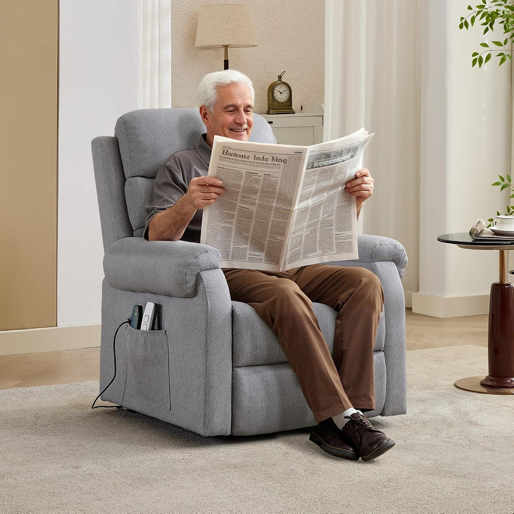 LOUVIXA Power Lift Recliner Chair Recliners for Elderly with Heat and Massage Recliner Chair for Living Room with Infinite Position and Side Pocket, USB Charge Port (Light Grey)