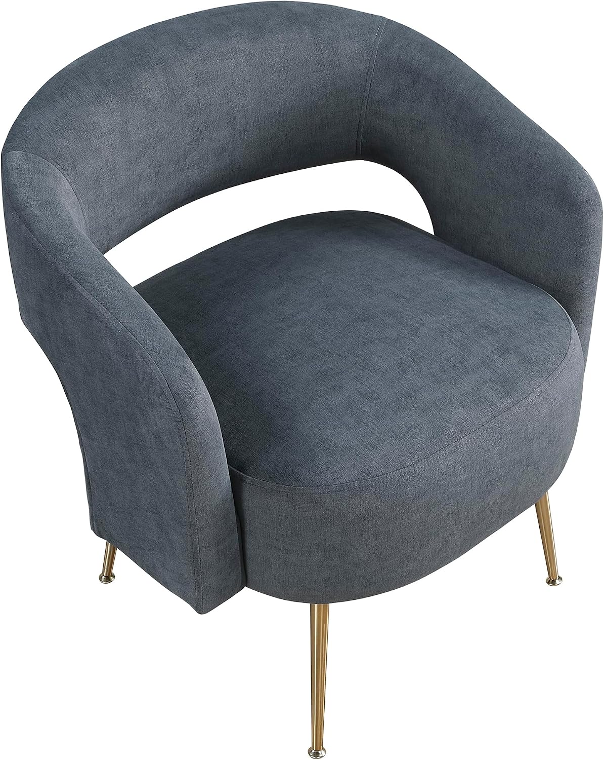 Lexicon Mid-Century Modern Velvet Accent Chair with Open Back, Gold Metal Legs, Upholstered Curved Barrel Armchair for Living Room/Bedroom/Office, Easy Assembly, Dark Gray