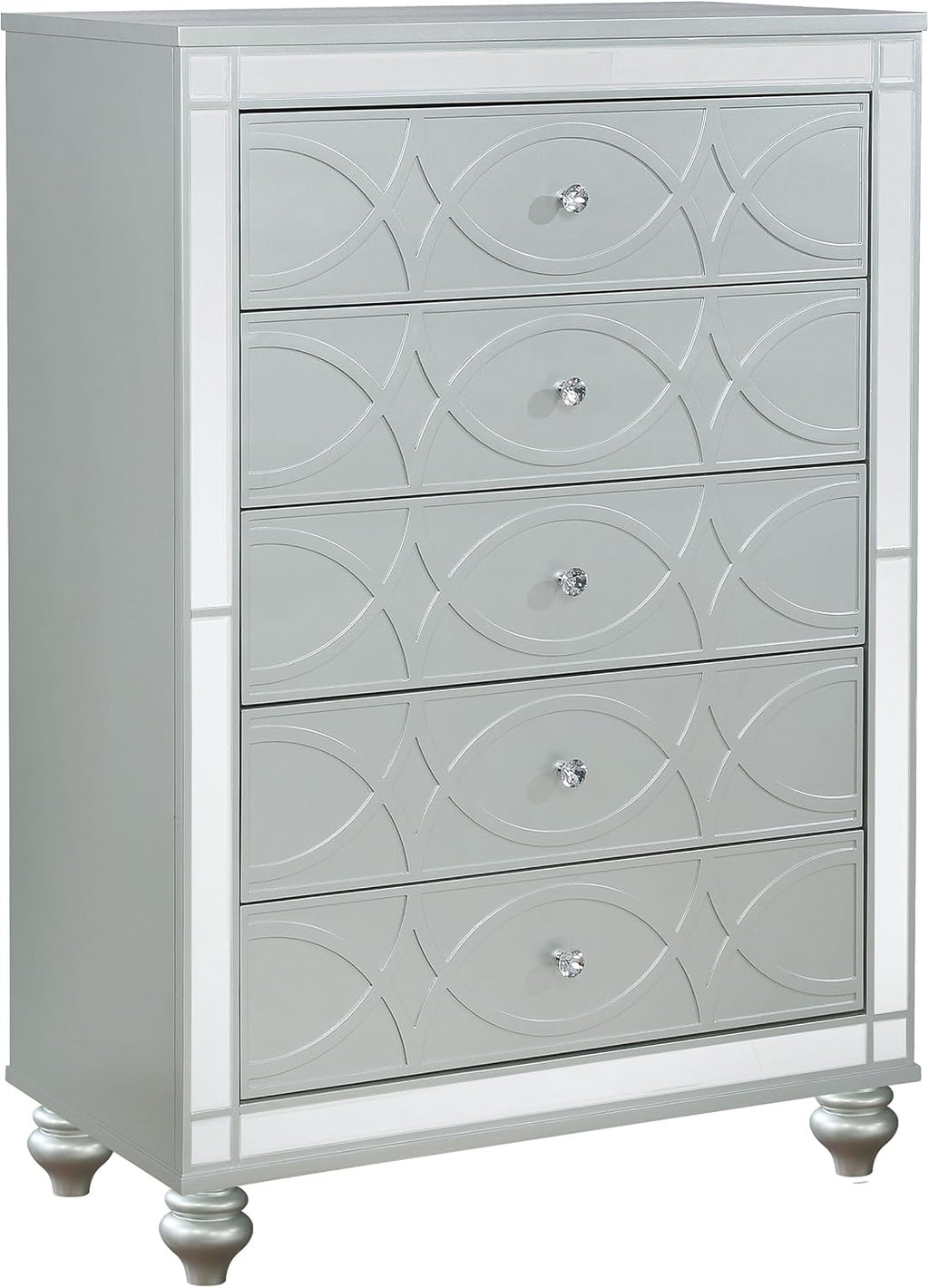 Coaster Home Furnishings Gunnison Modern Classic Wood 5-Drawer Bedroom Chest of Drawers Chiffonier Clothing Storage Cabinet Bedroom Armoire Tall Dresser Organizer Unit Silver Metallic 223215
