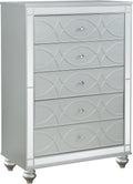 Coaster Home Furnishings Gunnison Modern Classic Wood 5-Drawer Bedroom Chest of Drawers Chiffonier Clothing Storage Cabinet Bedroom Armoire Tall Dresser Organizer Unit Silver Metallic 223215
