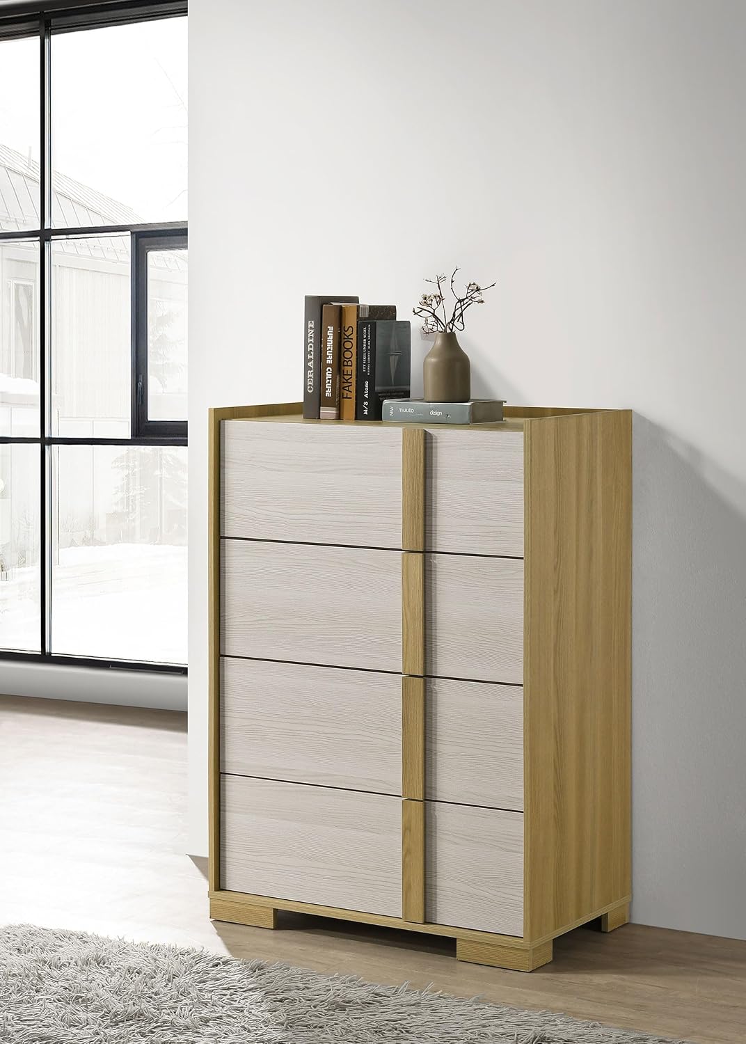 Coaster Home Furnishings - Hyland - Wood - 4-Drawer Chest with Metal Glides, Two-Tone Design and Natural-Finished Hardware - Coastal - Bedroom - Natural - 215655