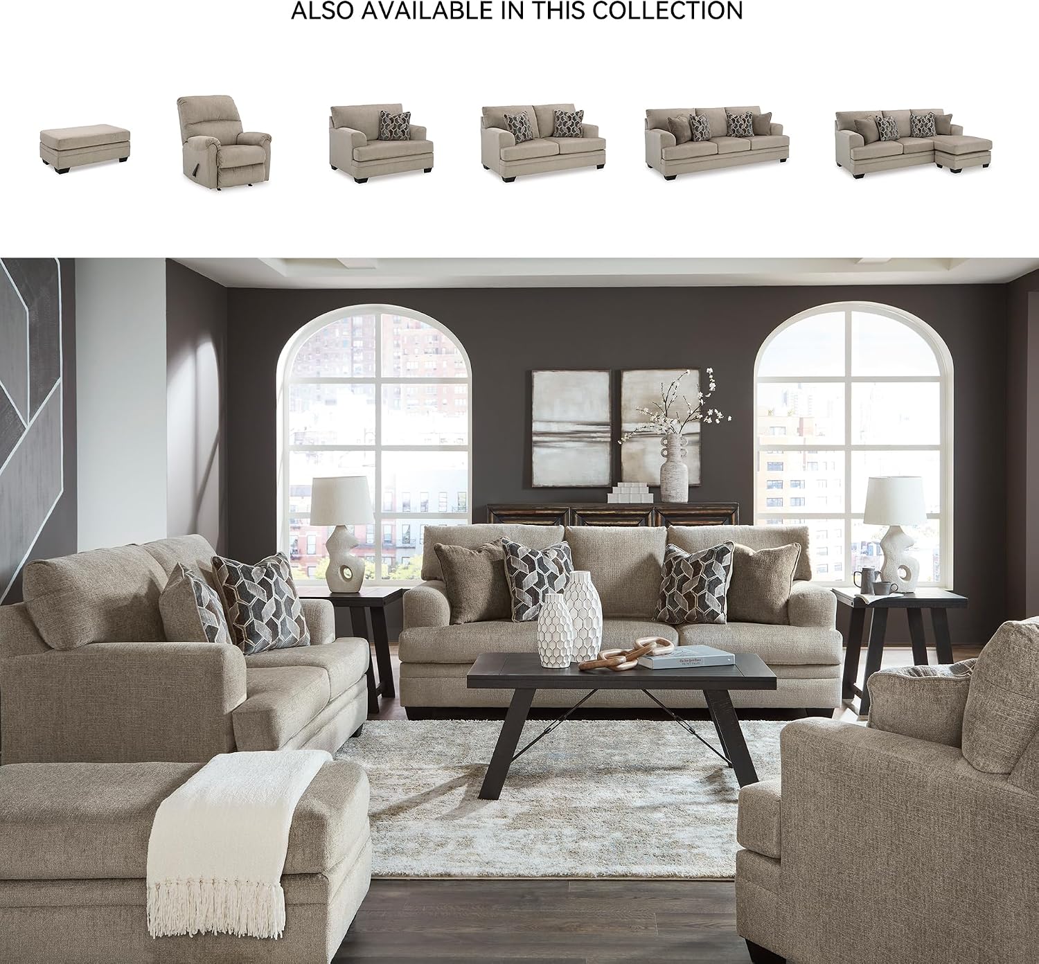 Signature Design by Ashley Stonemeade Transitional Oversized Chair with Reversible Seat Cushion and Accent Pillow, Taupe