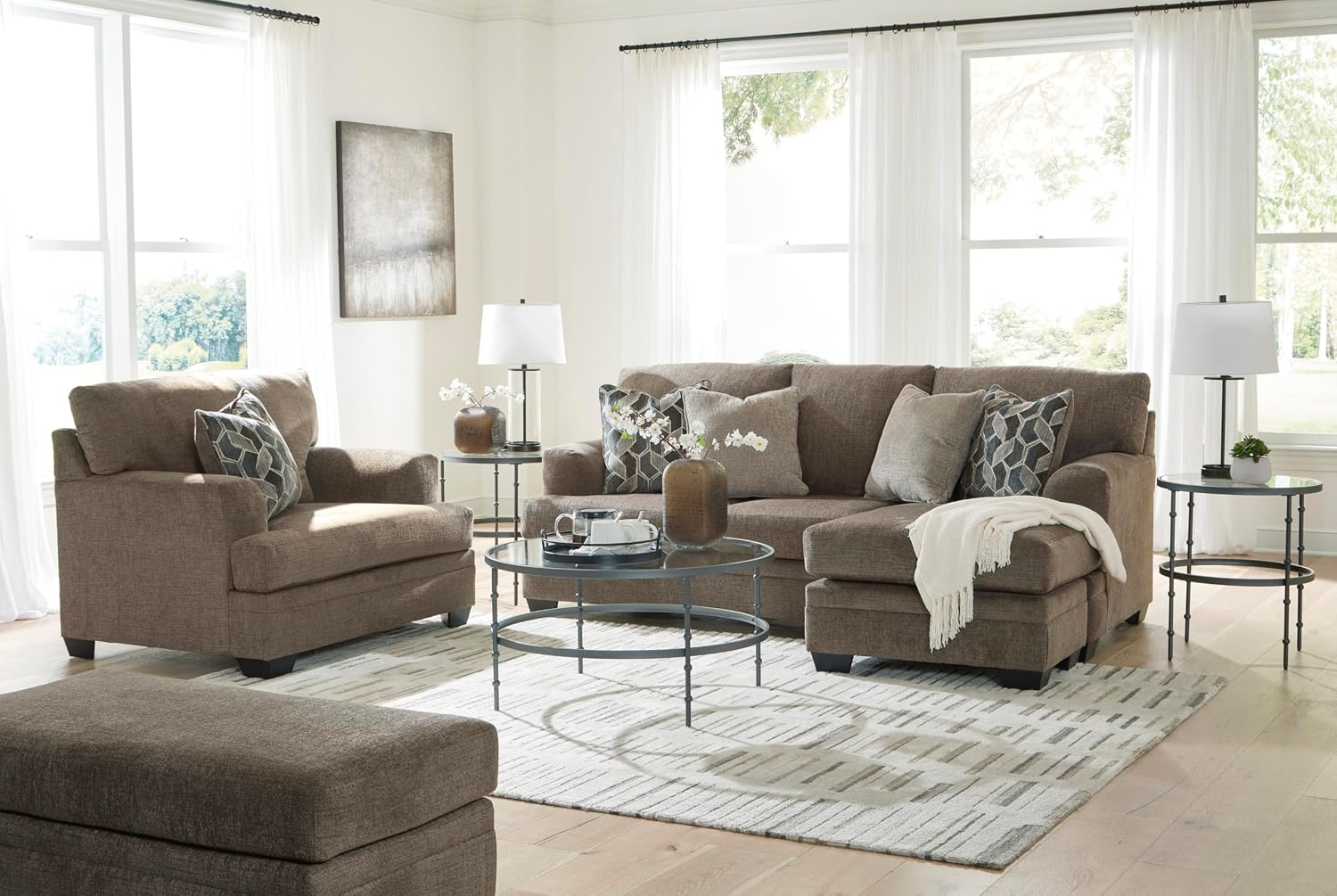 Signature Design by Ashley Stonemeade Urban Upholstered Oversized Chair with Reversible Seat Cushion, 1 Throw Pillow and Track Arms, Gray
