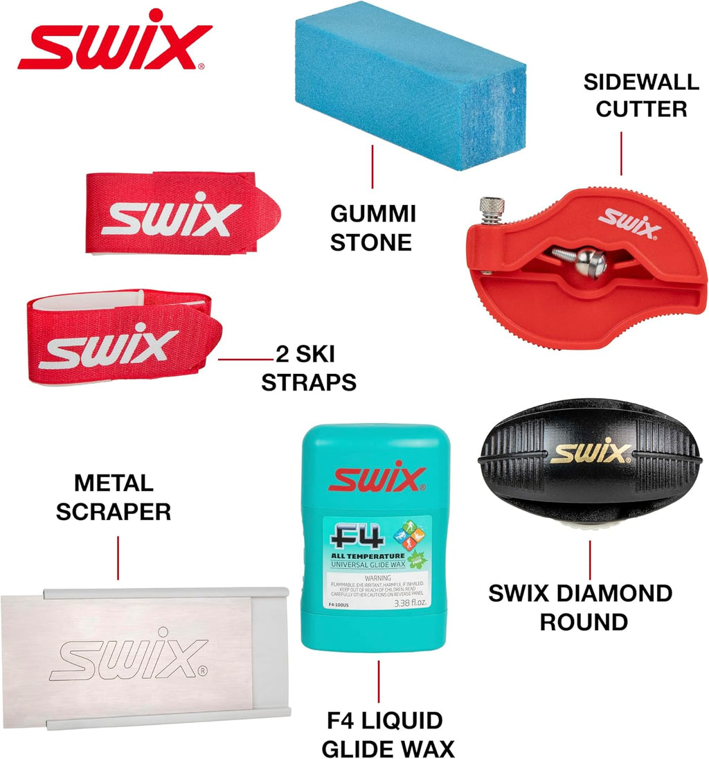 Swix Advanced Edge Tuning Kit with F4 Wax for Skis, Snowboards - Diamond Disc, Vise Set Included