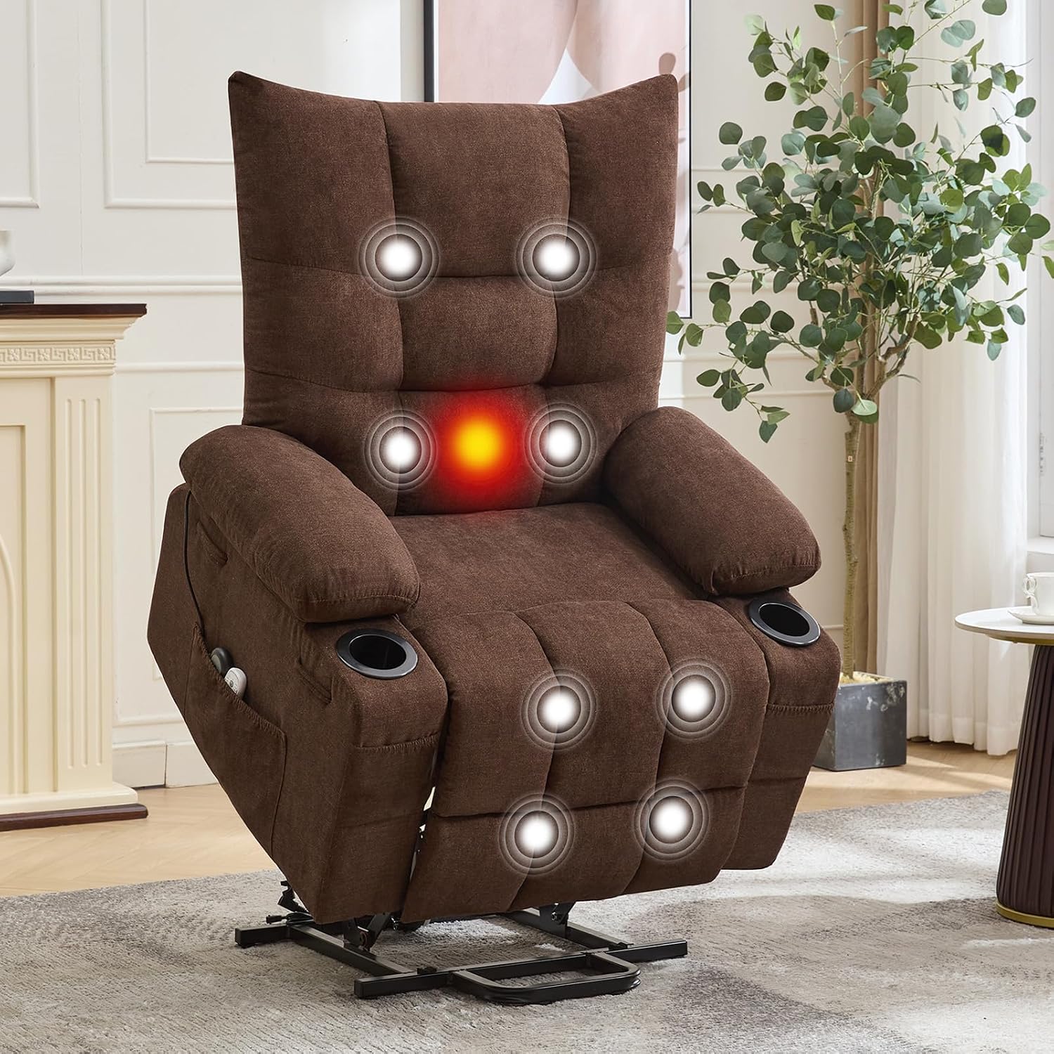 Power Lift Recliner Chair for Elderly - Electric Massage & Heat Recliner with 45° Assist Stand, Living Room Sofa for Small Space Furniture, Swivel Rocker with Cup Holders, Reclining Lounge for Adults