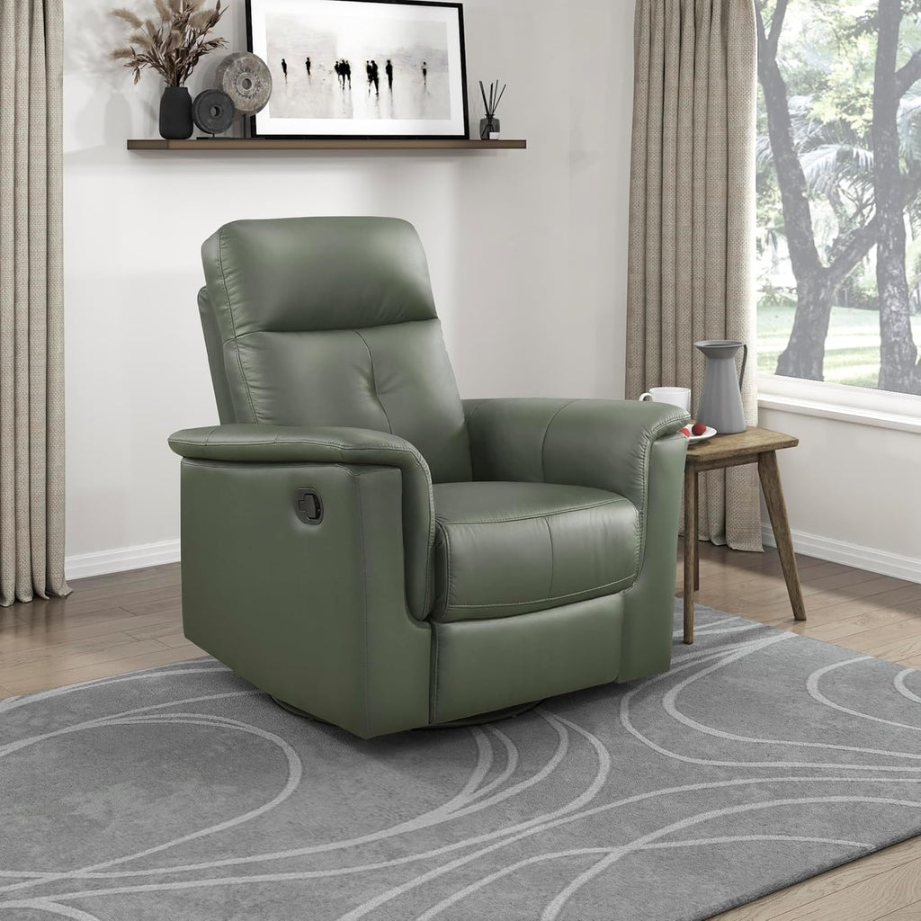 Lexicon Swivel Glider Recliner Chair, Comfy Nursery Glider, Top Grain Leather Match Recliner, Manual Reclining Chair for Living Room/Office/Apartment, Green