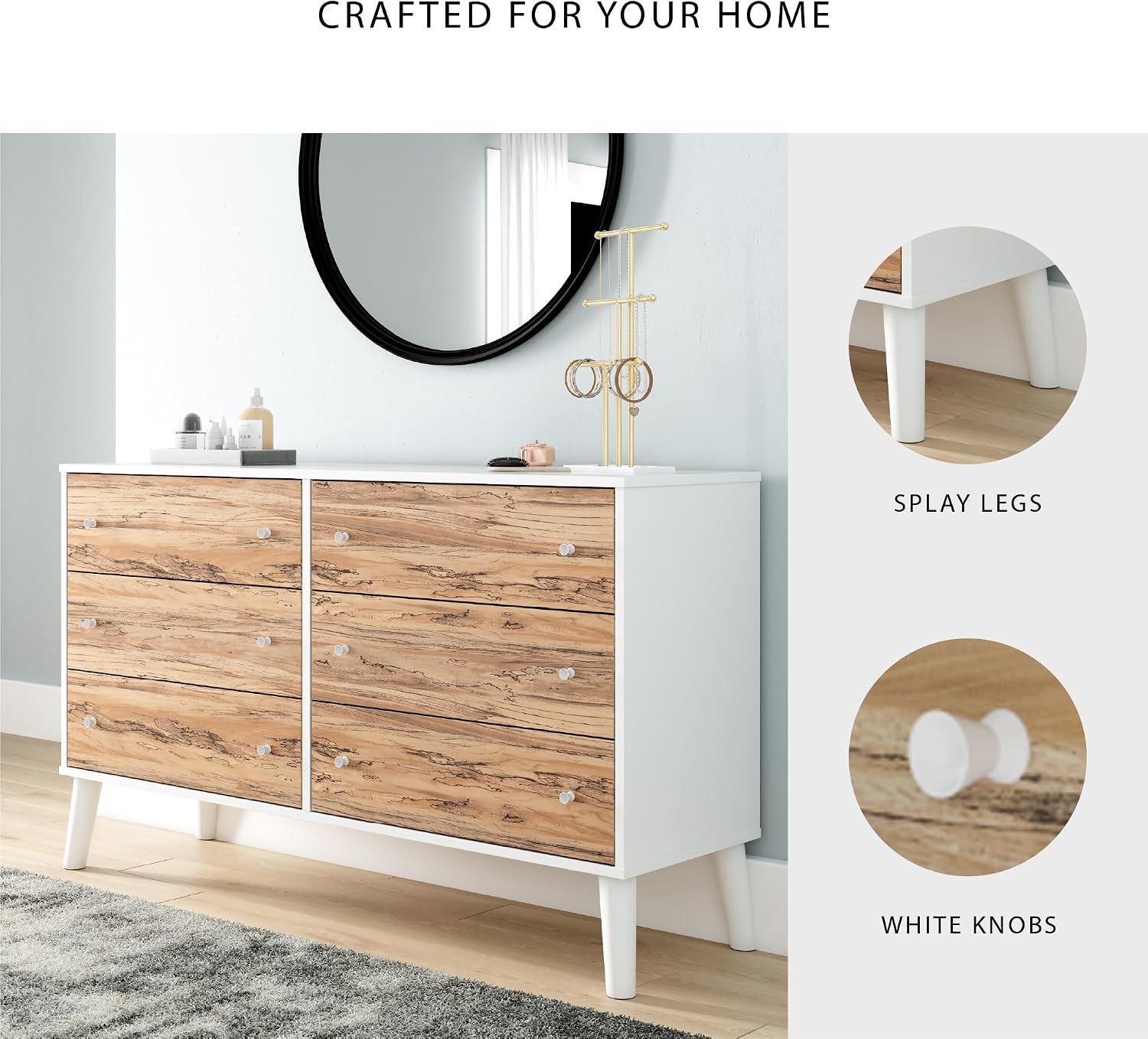 Signature Design by Ashley Piperton 6 Drawer Dresser, White & Light Brown
